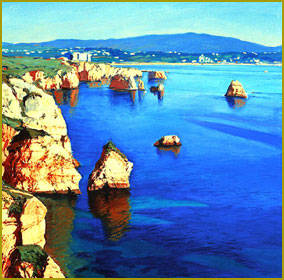 Cliffs in Blue and Gold, Algarve Coast, Portugal