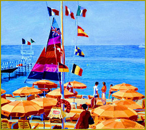 13 Orange Umbrellas and a Sail - Ritz Carlton, Cannes Cote d'Azur